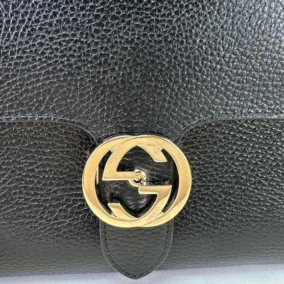 Gucci Interlocking G grained calfskin gold HDW top handle detachable strap COA - Picture 3 of 17